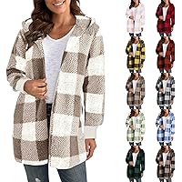 Womens Sherpa Jacket Warm Cozy Plaid Flannel Jacket Comfy Soft